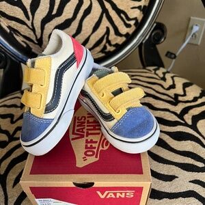 Vans Old Skool V - Color Block Blue Yellow Red Green Black Sz 6 Toddler